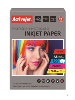 Activejet AP6-260GR200 Papier fotograficzny błyszczący; idealny do wydrukowania zdjęć, kolorowego wspomnienia, 10x15; (A6; 200 s